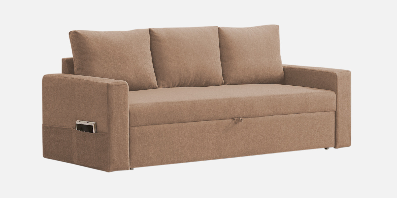 Kara Fabric 3 Seater Pull Out Sofa Cum Bed in Cosmic Beige Colour