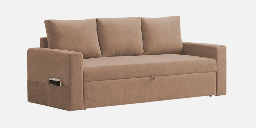 Kara Fabric 3 Seater Pull Out Sofa Cum Bed In Cosmic Beige Colour - Febonic Living