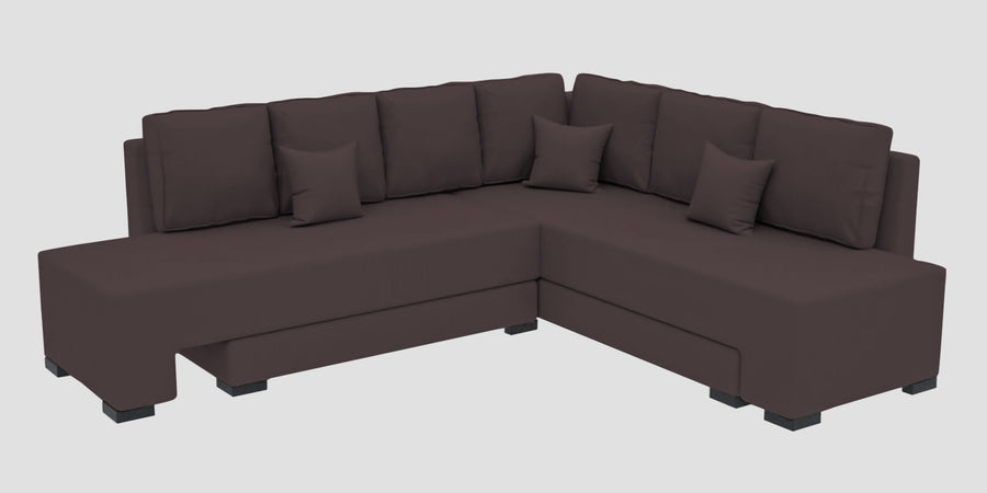 Corby Velvet Rhs 6 Seater Convertible Sofa Cum Bed In Mocha Brown Colour - Febonic Living