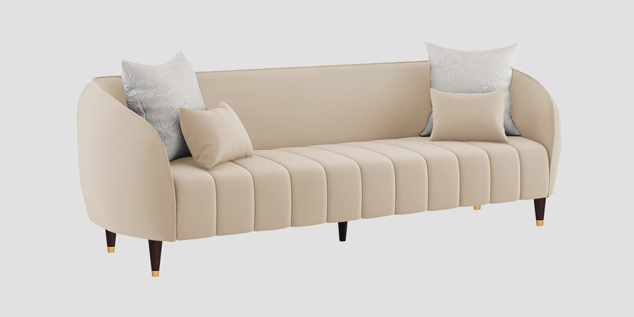 Hairo Velvet 3 Seater Sofa In Cream Beige Colour - Febonic Living