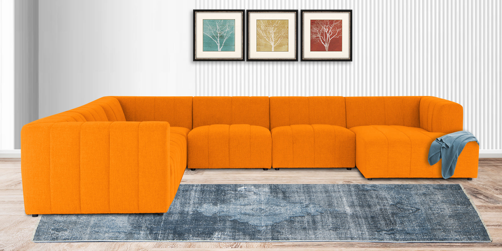 Damo Fabric LHS 8 Seater Sectional Sofa In Vivid Orange Colour