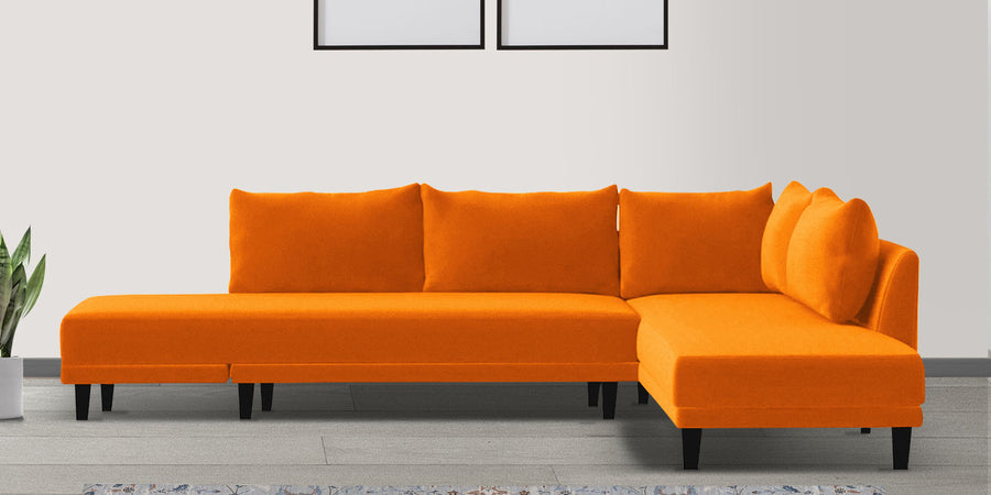 Ira Fabric Lhs 6 Seater Convertible Sofa Cum Bed In Vivid Orange Colour - Febonic Living