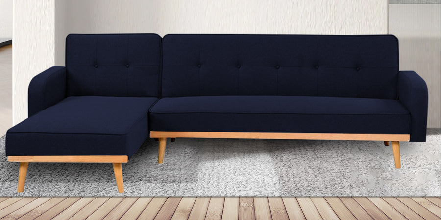 Zuno Fabric Rhs Convertible Sofa Cum Bed In Royal Blue Colour - Febonic Living