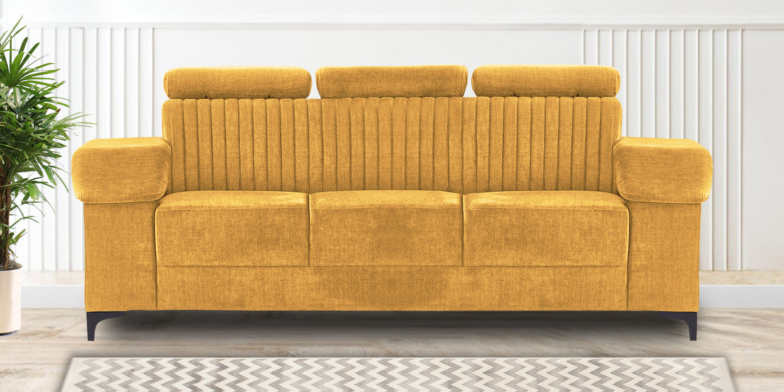 Draco Fabric 3 Seater Sofa in Blush Yellow Colour