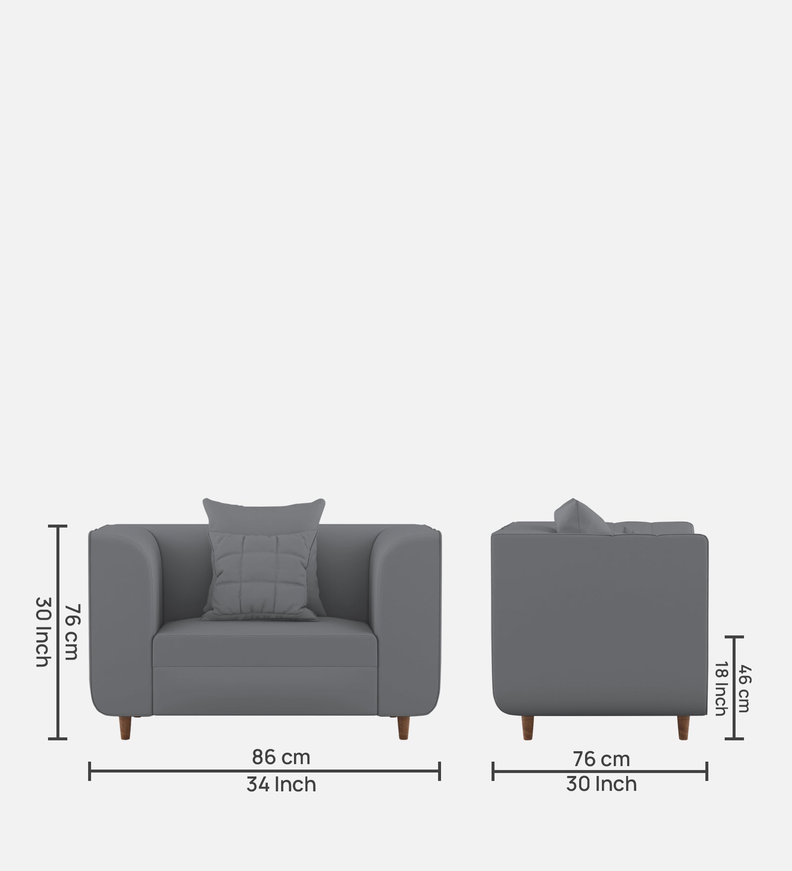 Sumo Velvet 1 Seater Sofa in Pubble Grey Colour