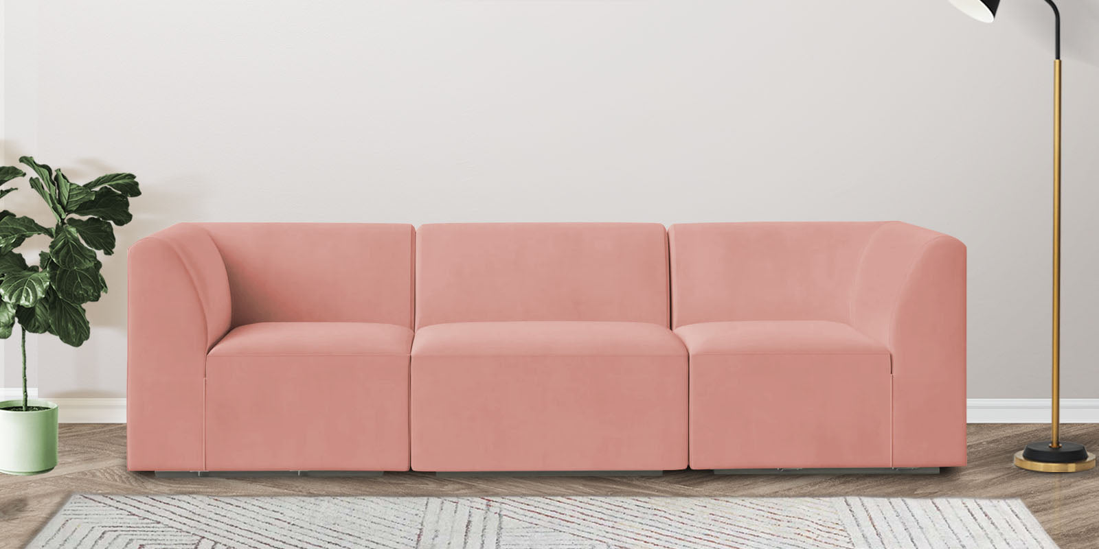 Bufa Velvet 3 Seater Sofa in Blush Pink Colour