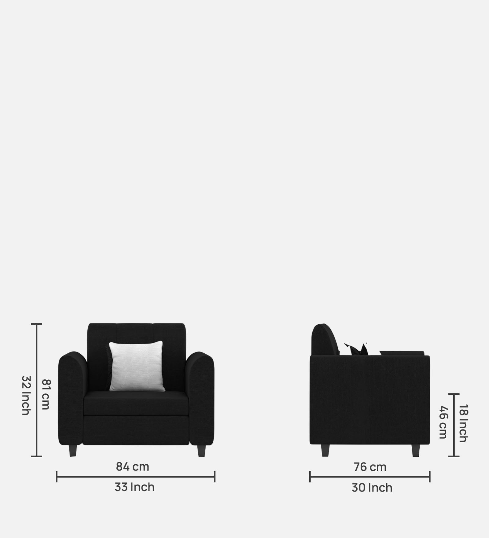 Denmark Fabric 1 Seater Sofa in Zed Black Colour