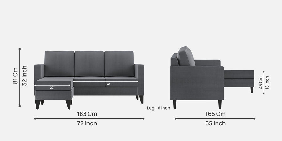 Nori Fabric Rhs Sectional Sofa 2 Lounger In Maba Grey Colour - Febonic Living