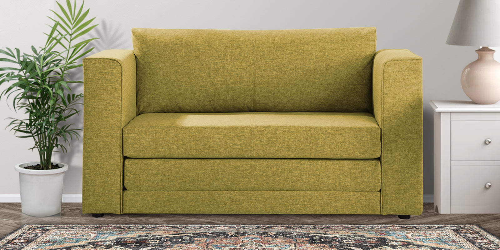 Kenia Fabric 2 Seater Convertible Sofa Cum Bed in Parrot Green Colour