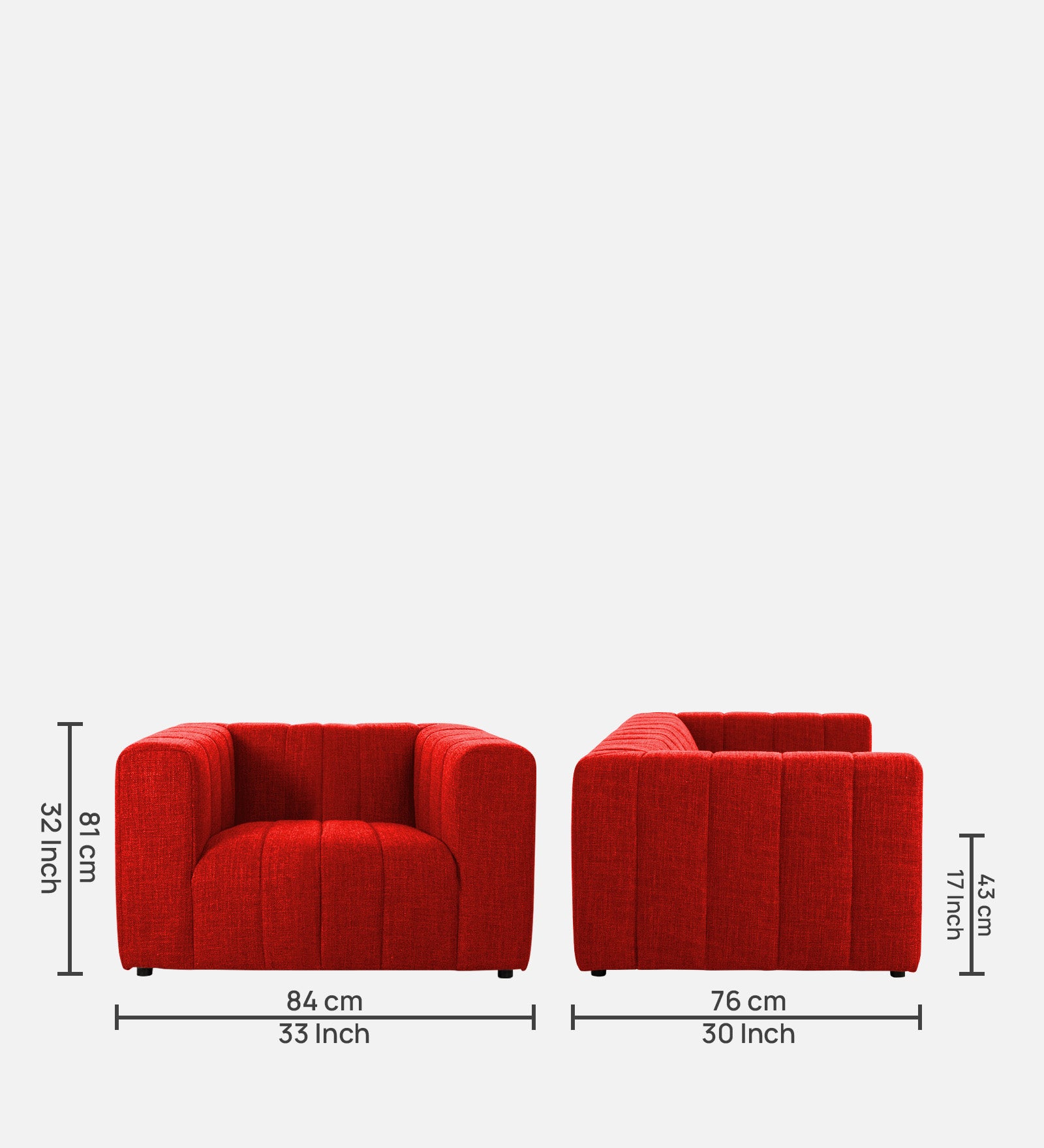 Lara Fabric 1 Seater Sofa in Ruby Red Colour