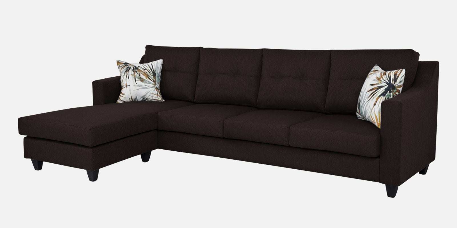 Welly Fabric RHS Sectional Sofa (3+Lounger) In Dark Brown Colour