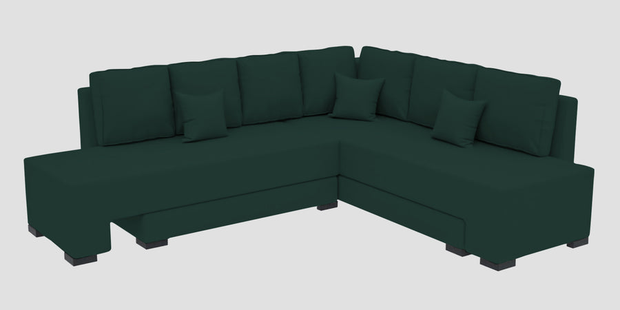Corby Velvet Rhs 6 Seater Convertible Sofa Cum Bed In Forest Green Colour - Febonic Living