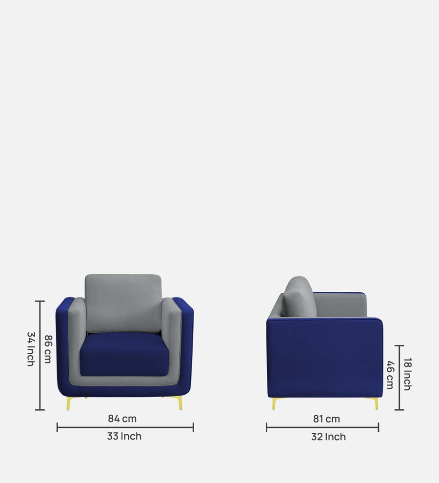 Visky Velvet 1 Seater Sofa In Pearl Grey And Indigo Blue Colour - Febonic Living