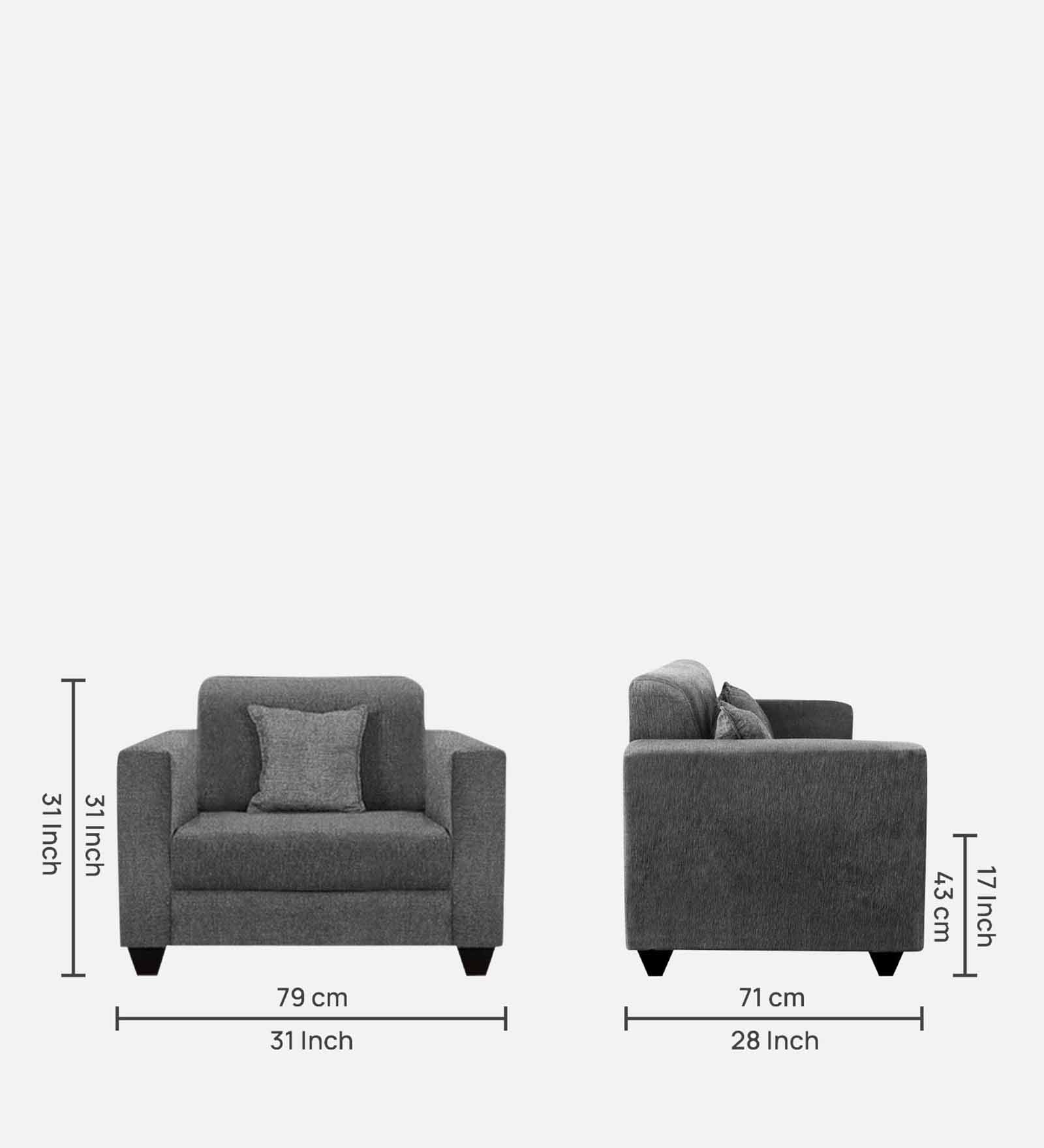 Nebula Fabric 1 Seater Sofa in Charcoal Grey Colour