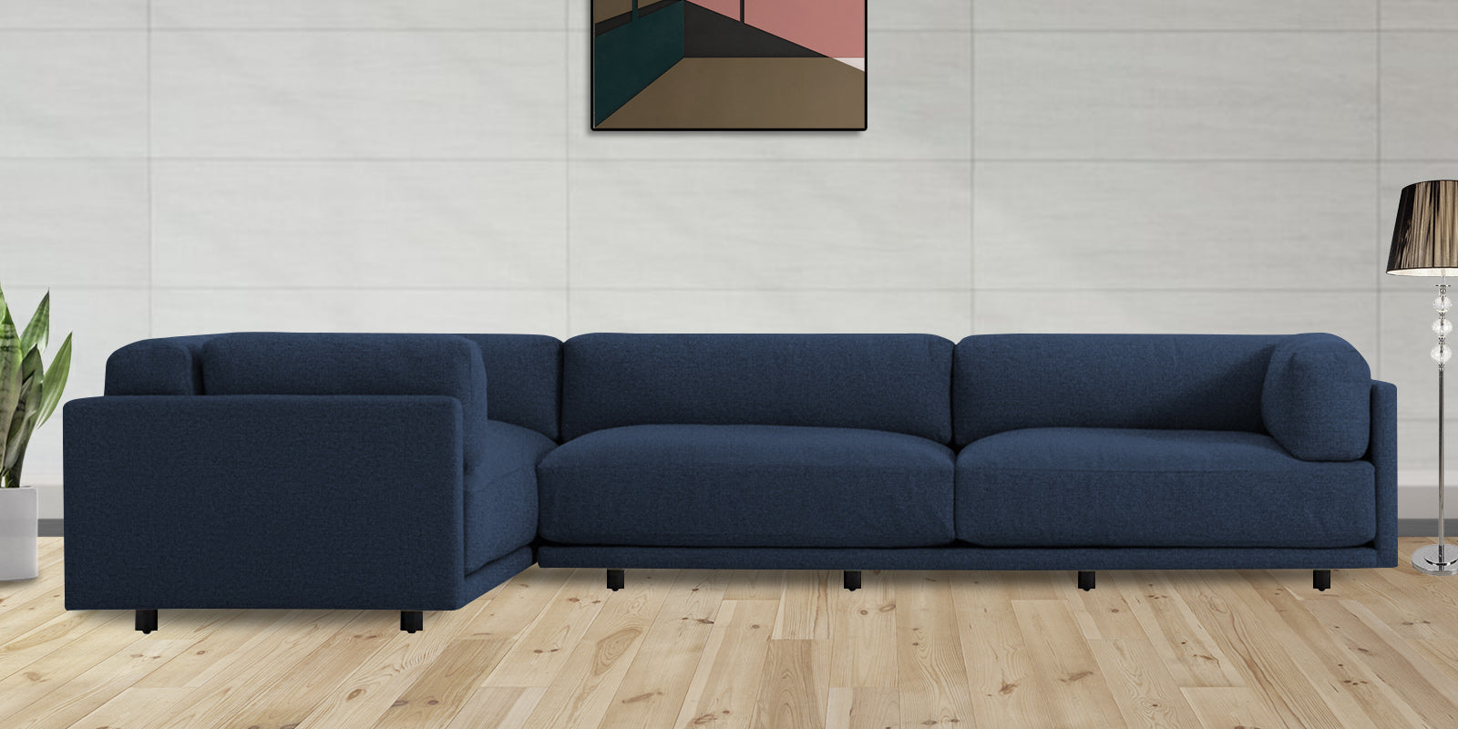 Nixon Fabric 6 Seater RHS Sectional Sofa In Denim Blue Colour