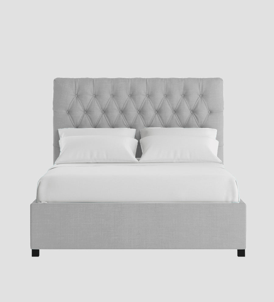 Isko Fabric Upholstered King Size Bed In Lit Grey Colour With Box Storage - Febonic Living