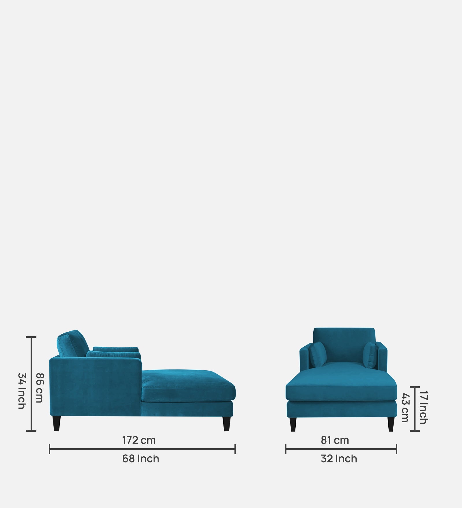 Makou Velvet Chaise Lounger In Aqua blue Colour