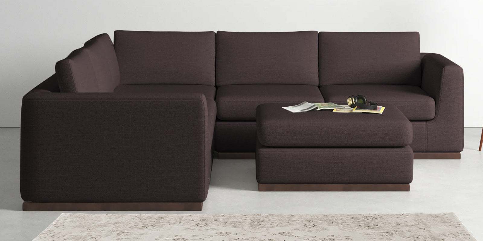 Freedom Velvet 6 Seater LHS Sectional Sofa In Mocha Brown Colour With Ottoman