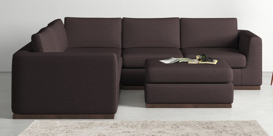 Freedom Velvet 6 Seater Lhs Corner Sofa In Mocha Brown Colour With Ottoman - Febonic Living