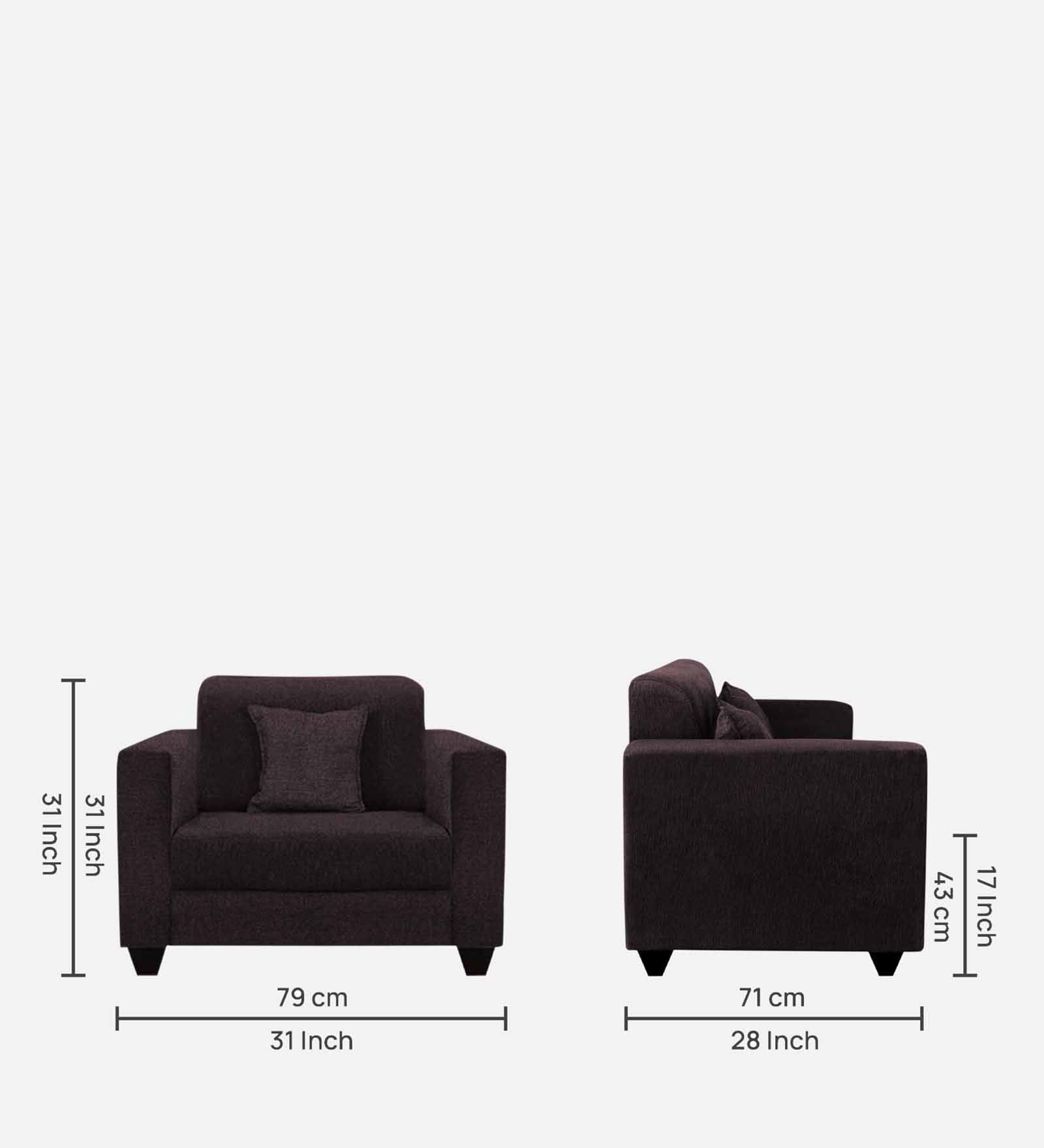 Nebula Fabric 1 Seater Sofa in Cara Brown Colour
