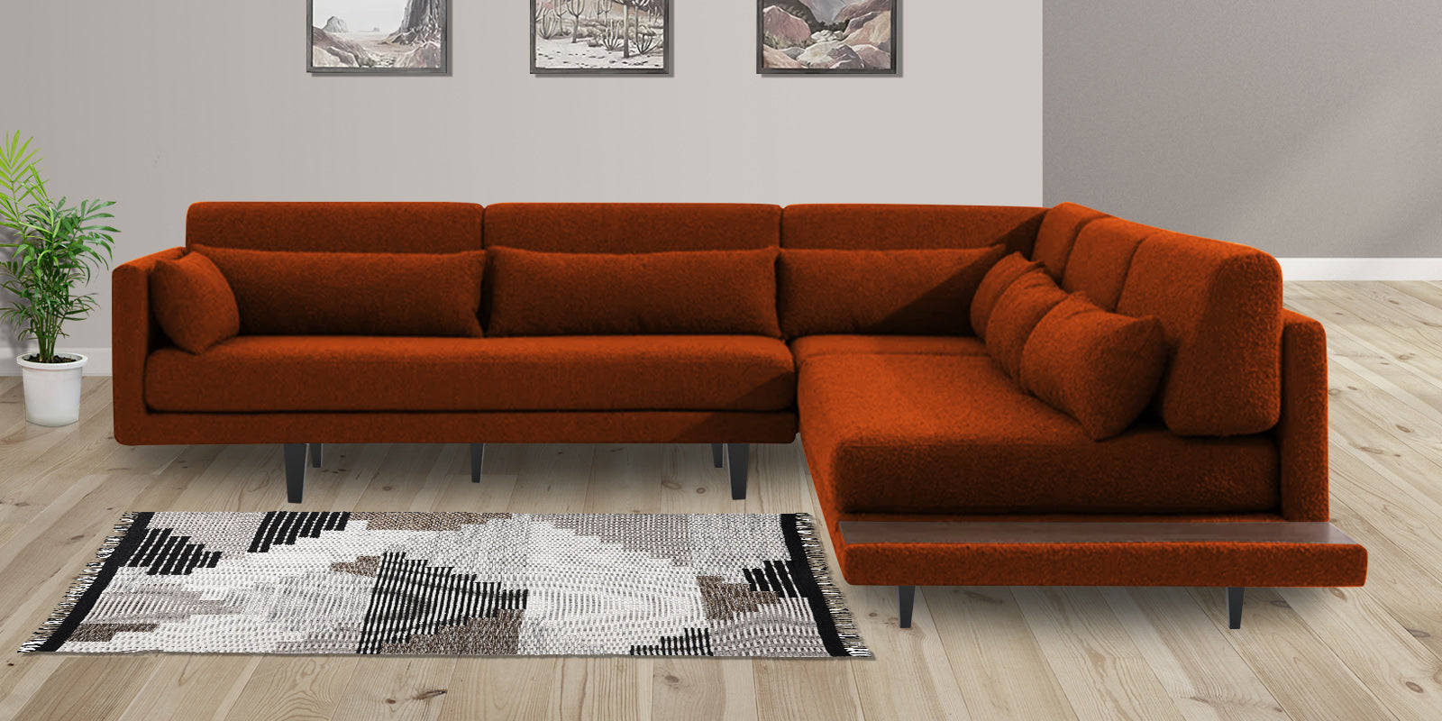 Malta Fabric 6 Seater LHS Sectional Sofa In Burnt Orange Colour