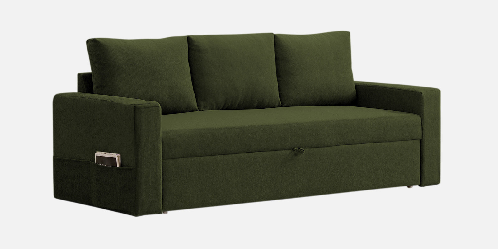 Kara Fabric 3 Seater Pull Out Sofa Cum Bed in Olive Green Colour