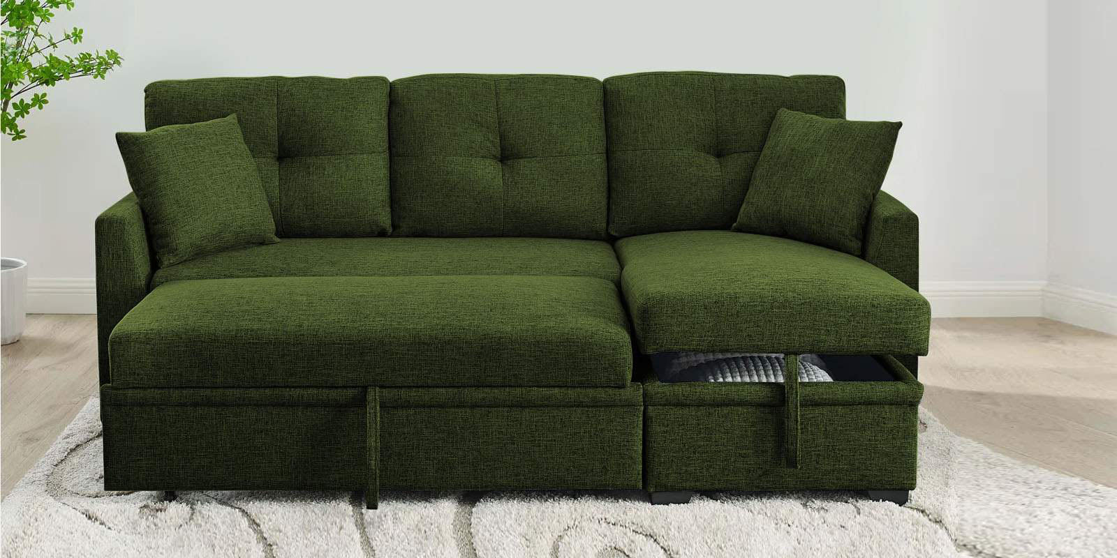 Jody Fabric 3 Seater Pull Out Sofa Cum Bed In Light Green Colour