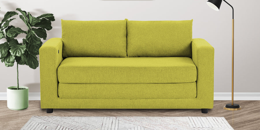 Roman Fabric 3 Seater Foldable Sofa Cum Bed In Parrot Green Colour With Usb Port - Febonic Living