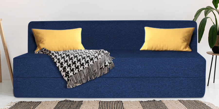 Fleepy Fabric 3 Seater Foldable Sofa Bed In Royal Blue Colour - Febonic Living
