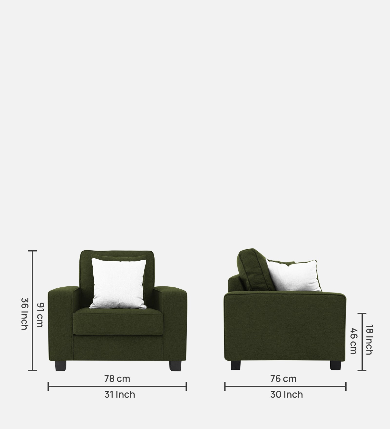 Ladybug Fabric 1 Seater Sofa In Olive Green Colour