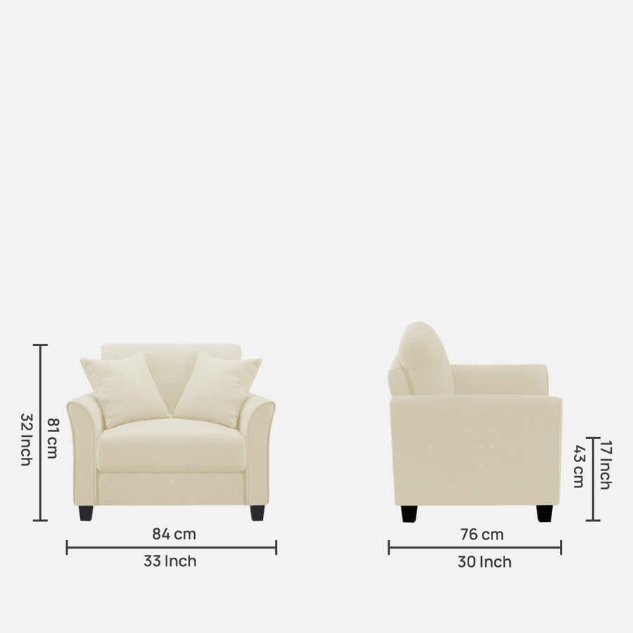Daroo Velvet 1 Seater Sofa In Warm White Colour - Febonic Living