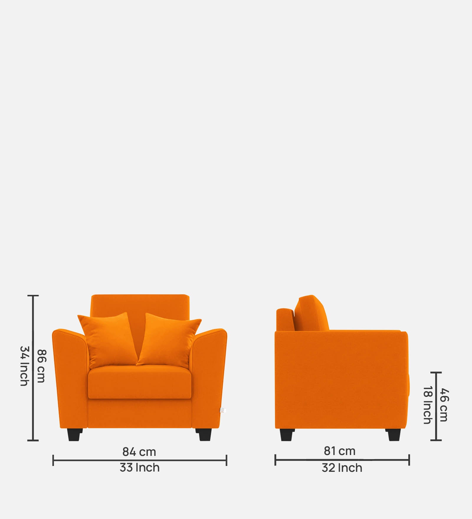 Daku Fabric 1 Seater Sofa in vivid orange Colour