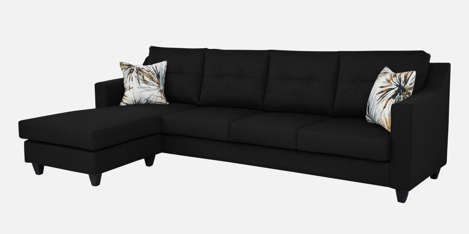 Welly Fabric RHS Sectional Sofa (3 + Lounger) In Zed Black Colour