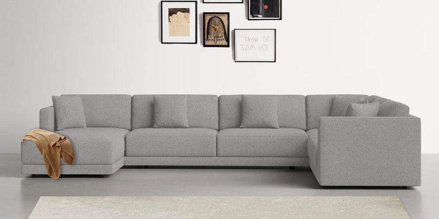 Carlin Fabric Rhs 8 Seater Sectional Sofa In Lit Grey Colour - Febonic Living
