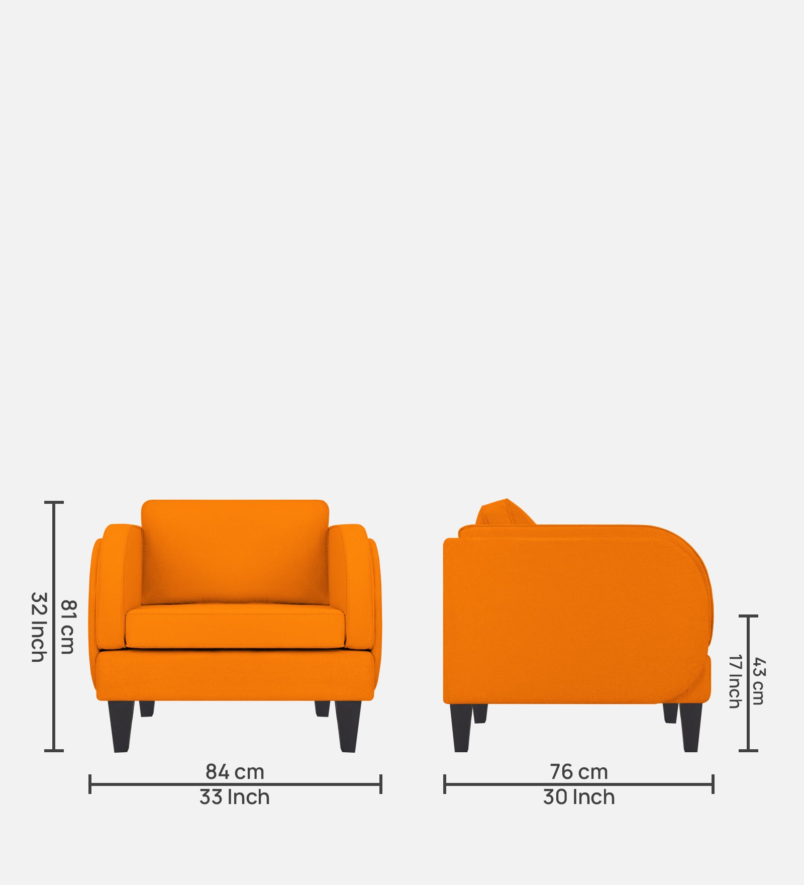 Siddy Fabric 1 Seater Sofa in Vivid Orange Colour