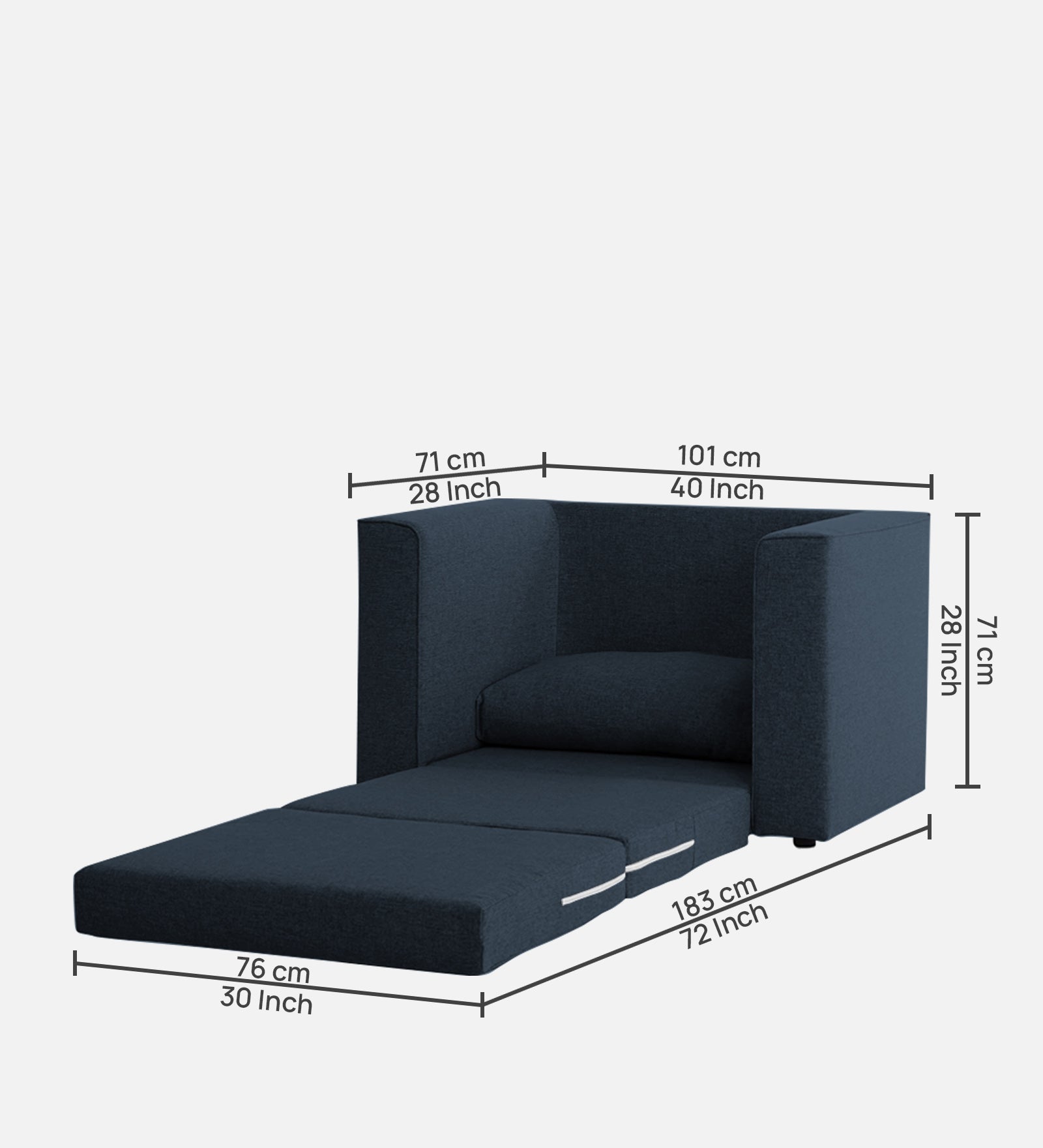 Kenia Fabric 1 Seater Convertible Sofa Cum Bed in Denim Blue Colour