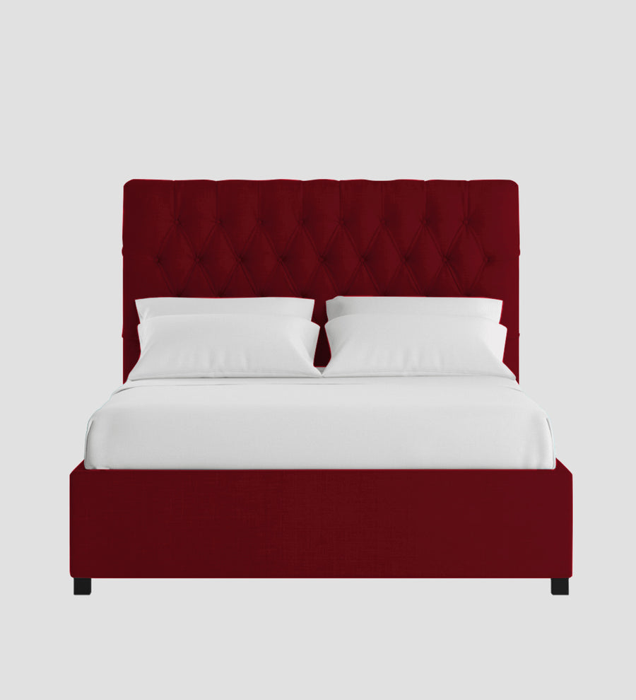 Isko Fabric Upholstered King Size Bed In Ruby Red Colour With Box Storage - Febonic Living