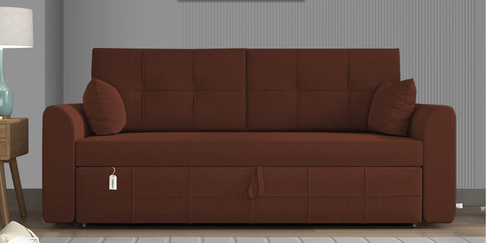 Kolee Fabric 3 Seater Pull Out Sofa Cum Bed In Coffee Brown Colour