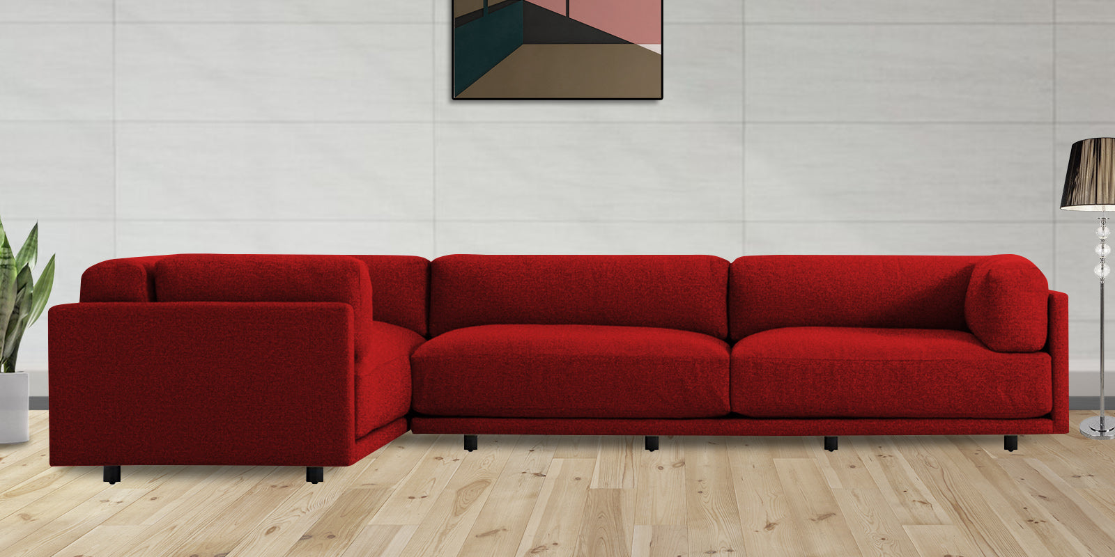 Nixon Fabric 6 Seater RHS Sectional Sofa In Blood Maroon Colour