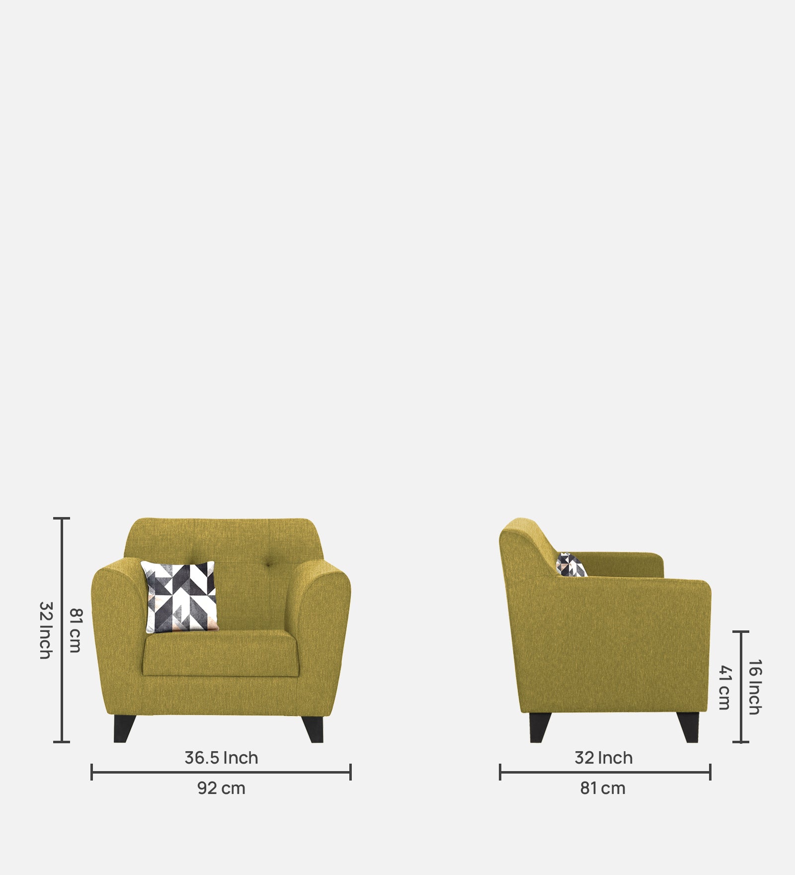 Melaan Fabric 1 Seater Sofa In Parrot Green Colour