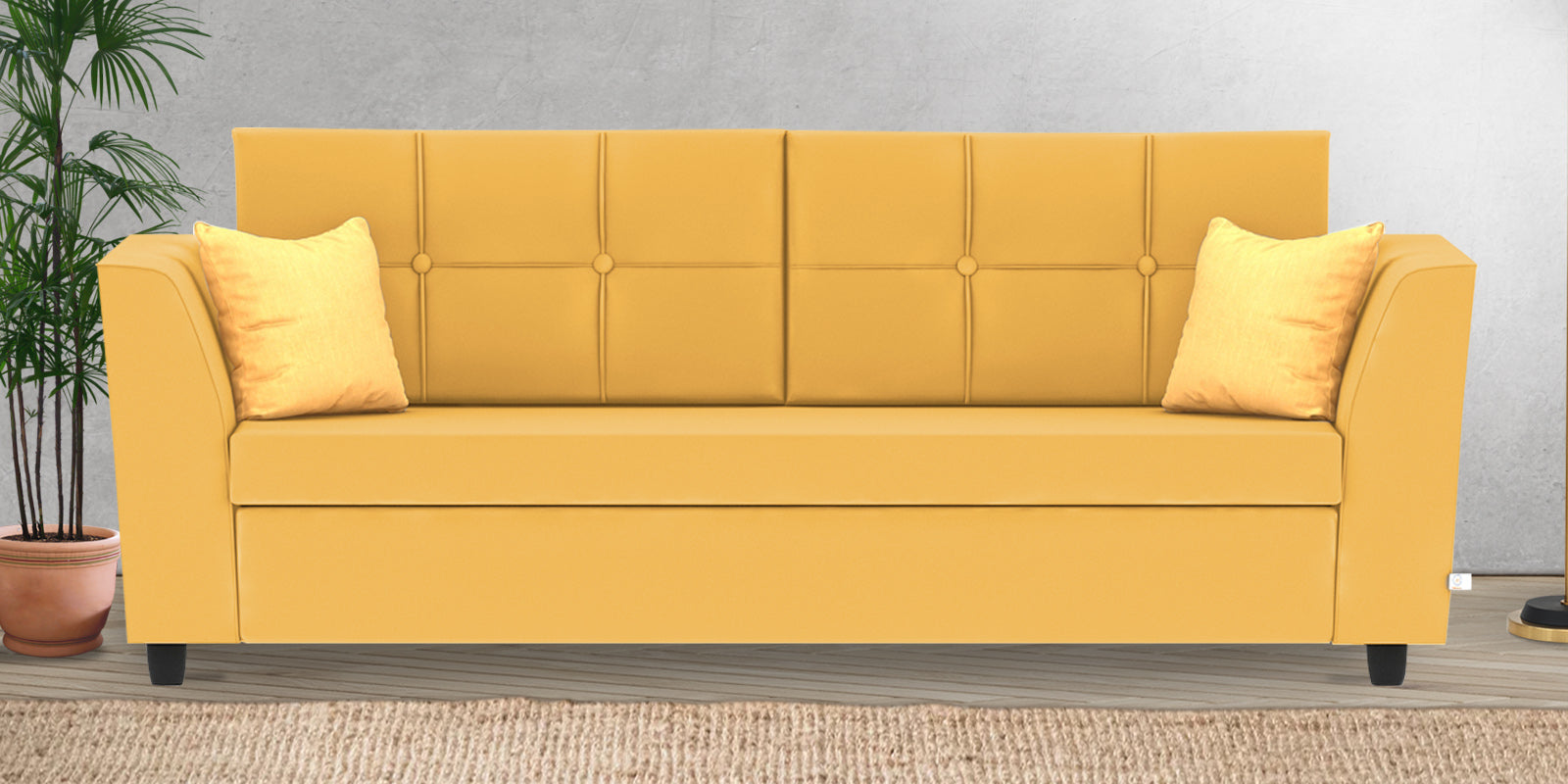 Nestin Velvet 3 Seater Sofa in Turmeric Yellow Colour