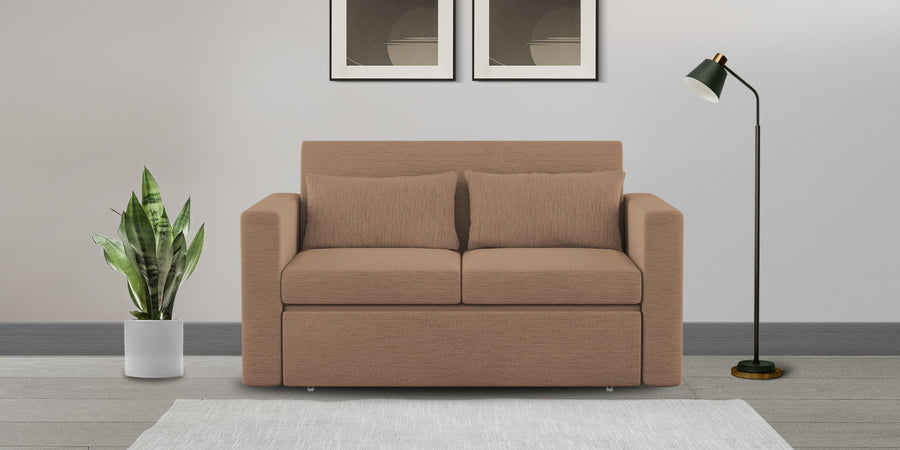 River Fabric 2 Seater Pull Out Sofa Cum Bed In Cookie Beige Colour - Febonic Living