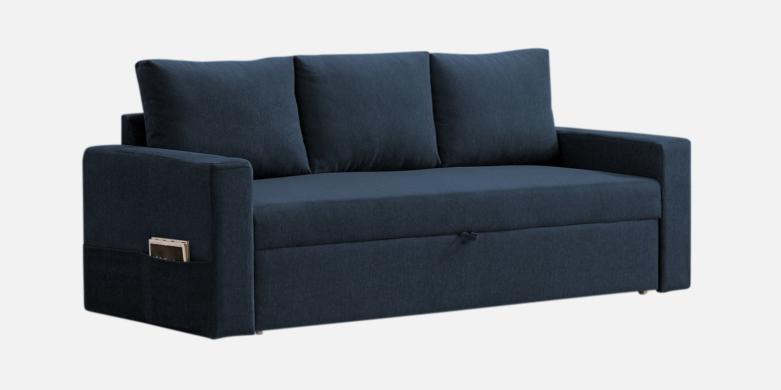 Kara Fabric 3 Seater Pull Out Sofa Cum Bed in Denim Blue Colour