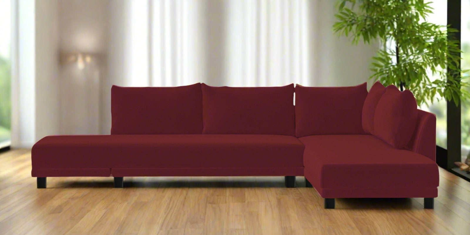 Ira Fabric LHS 6 Seater Sofa Cum Bed In Blood Maroon Colour