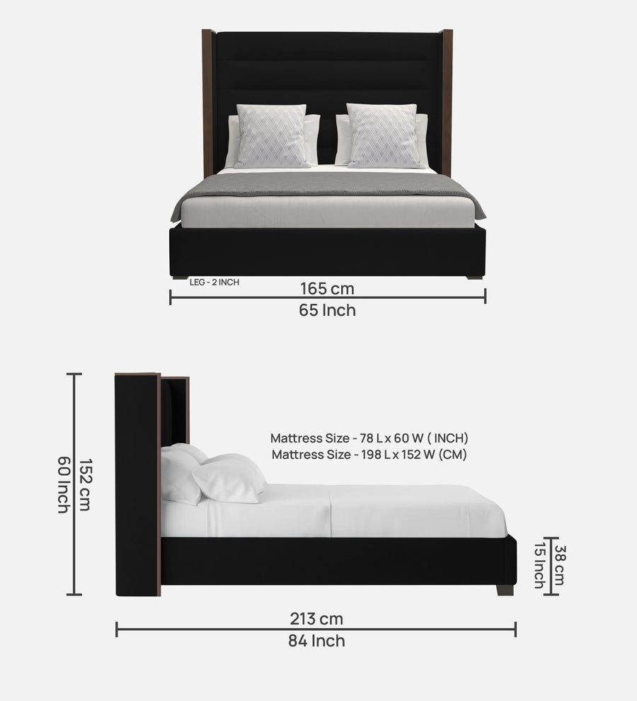 Sunny Fabric Upholstered Queen Size Bed In Zed Black Colour - Febonic Living