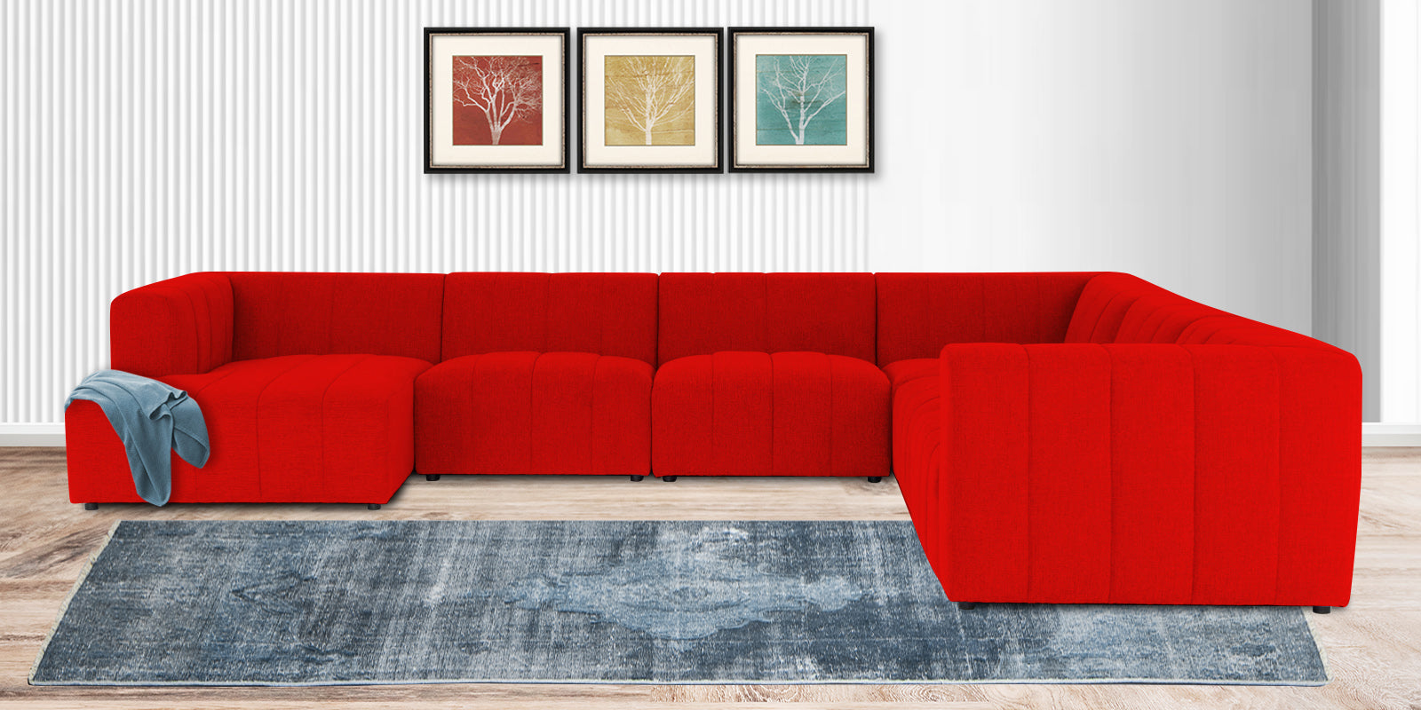 Damo Fabric RHS 8 Seater Sectional Sofa In Ruby Red Colour