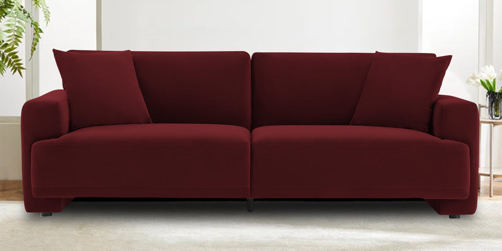 Kosta Velvet 3 Seater Sofa in Blood Maroon Colour