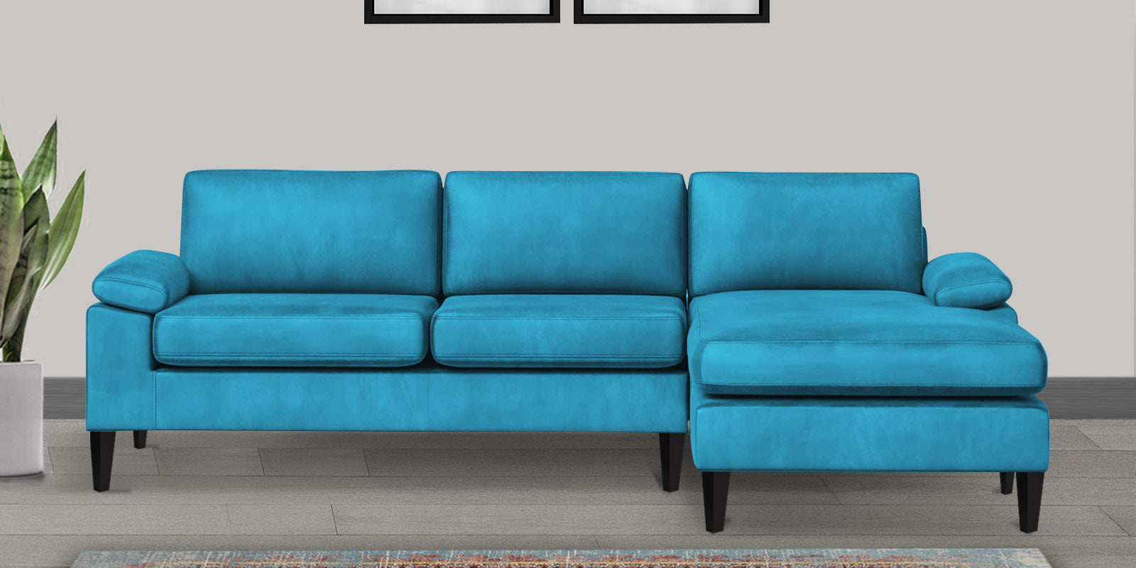 Vegas Velvet LHS Sectional Sofa (3+Lounger) In Aqua blue Colour