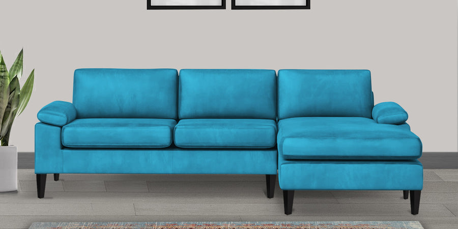 Vegas Velvet Lhs Sectional Sofa 3 Lounger In Aqua Blue Colour - Febonic Living