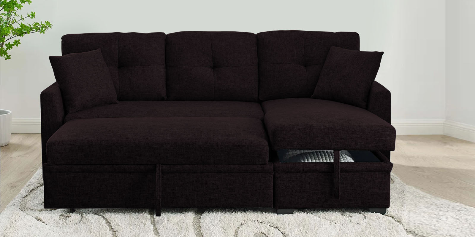 Jody Fabric 3 Seater Pull Out Sofa Cum Bed In Cara Brown Colour